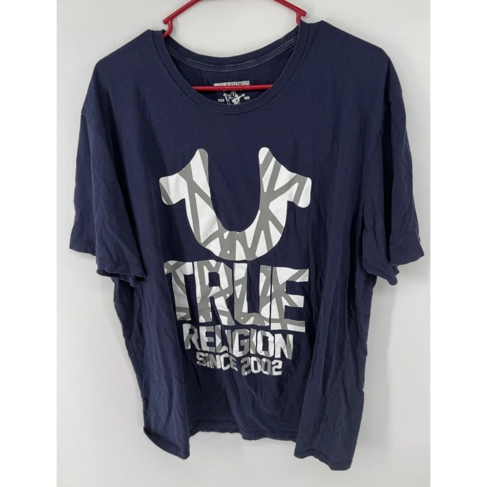 True Religion Men's XXXL /3XL Navy Blue Logo Graphic T-Shirt Since 2002 Tee